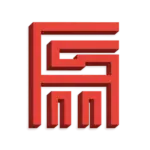 Rotes 3D-Logo von M&uuml;ller Ger&uuml;stbau, K&ouml;ln & Bonn, in geometrischem Design.